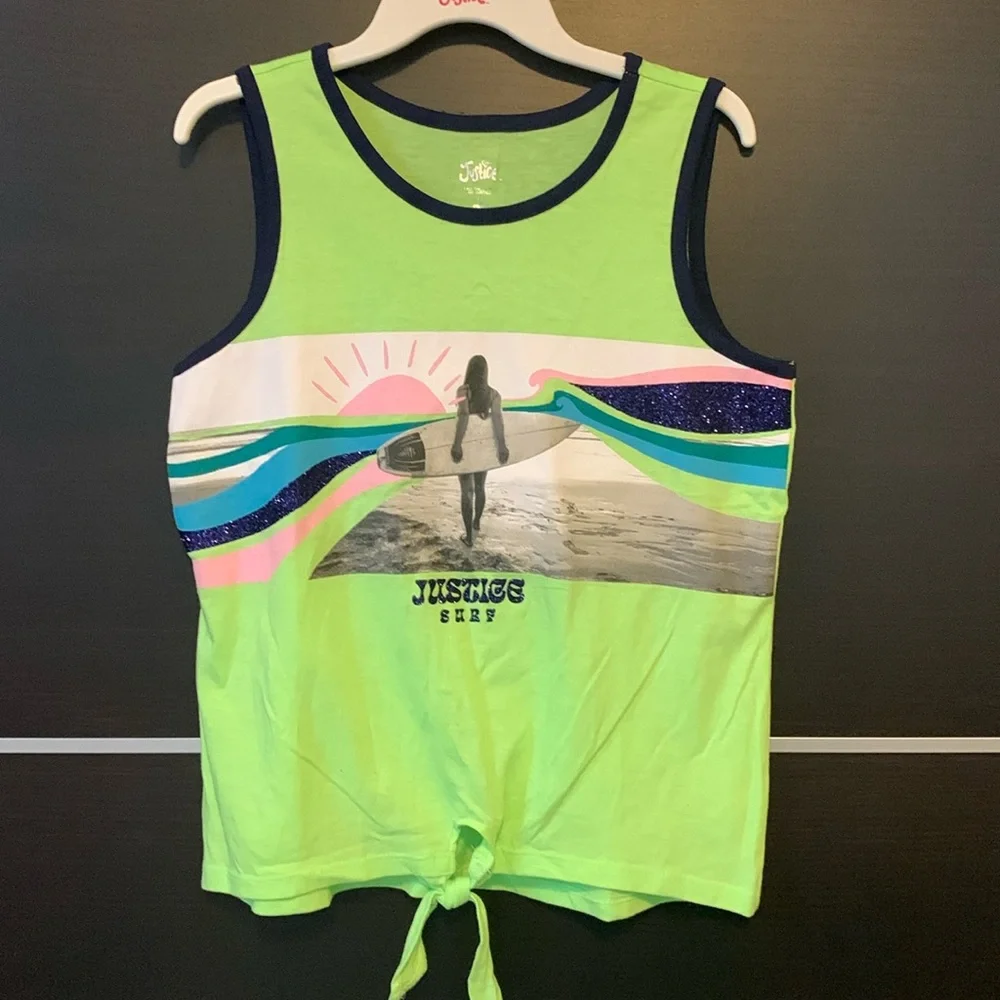 NWOT - Justice Girls Lime Green Graphic Tank Top